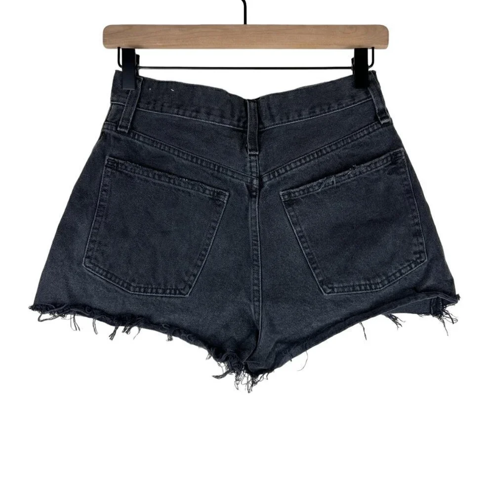 Madewell Gray Wash Distressed High Rise Cutoff Mom Jean Shorts